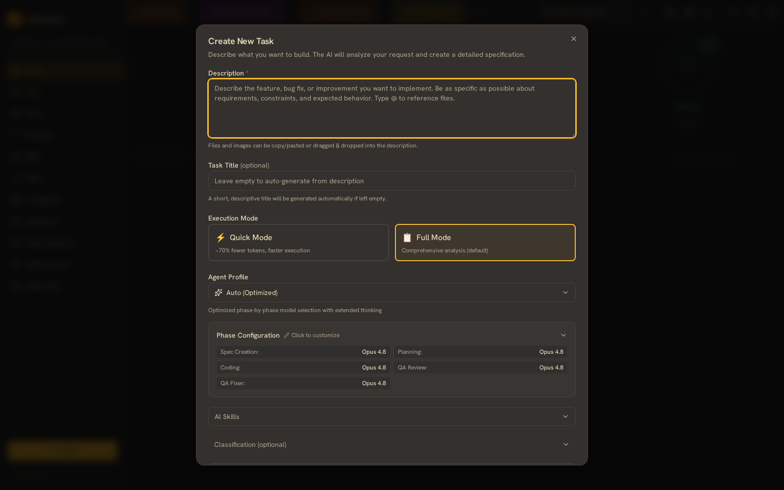 Create New Task dialog
